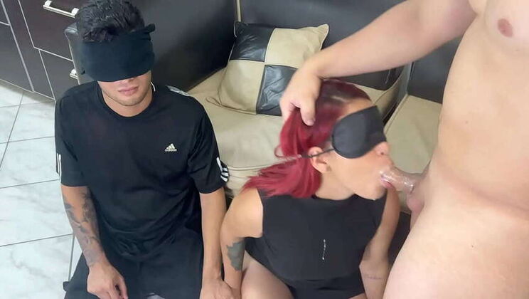 Cheating Girlfriend Gets Blindfolded & Fucked by Friend in Front of Boyfriend